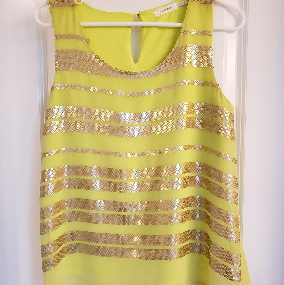 Lime green sheer tank top with sequence design